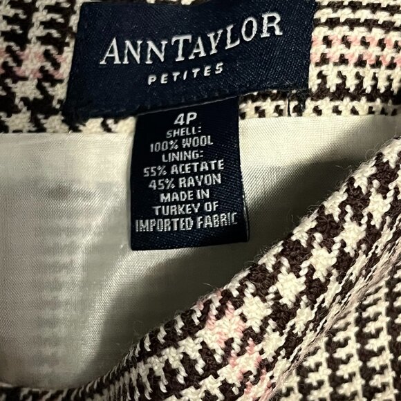 Ann Taylor 100% wool skirt plaid gingham brown pink preppy academia 4 petite - Picture 6 of 6